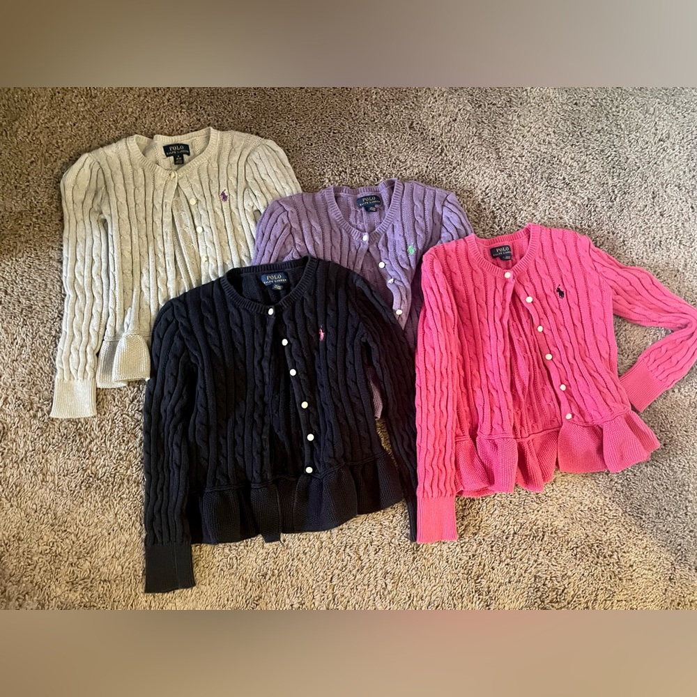 Ralph Lauren Girl’s Cable Knit Sweaters - Blue, Pink, Grey, & Purple